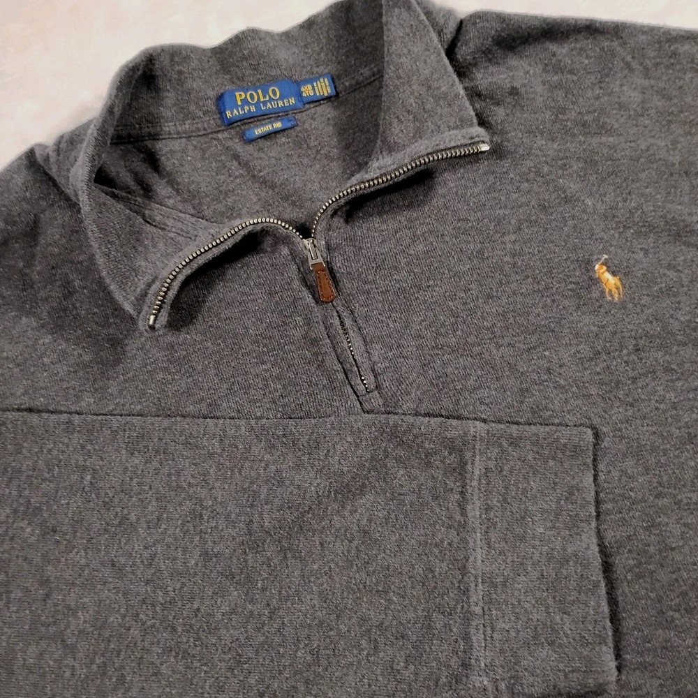 Polo Ralph Lauren Estate Rib‎ 1/4 Zip Men's Size 4XB Pullover Sweater Grey Pony